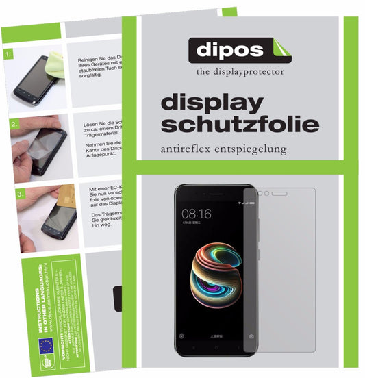 Matte Displayschutzfolie von dipos passend für Xiaomi Mi 5X, präziser Zuschnitt und blasenfrei montiert
