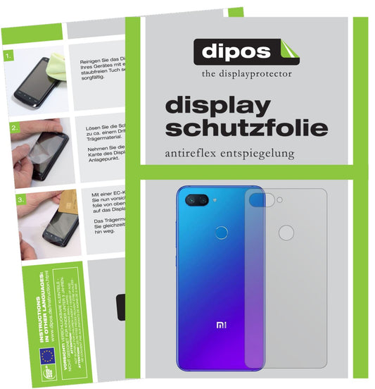 Matte Displayschutzfolie von dipos passend für Xiaomi Mi 8 Lite Rückseite, präziser Zuschnitt und blasenfrei montiert