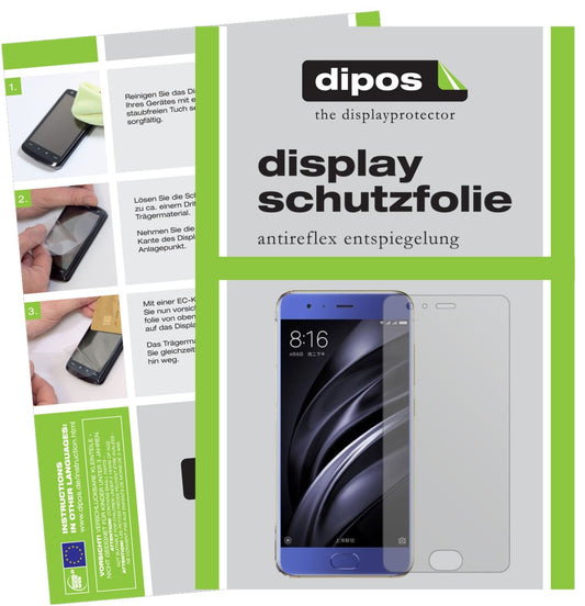Matte Displayschutzfolie von dipos passend für Xiaomi Mi6, präziser Zuschnitt und blasenfrei montiert