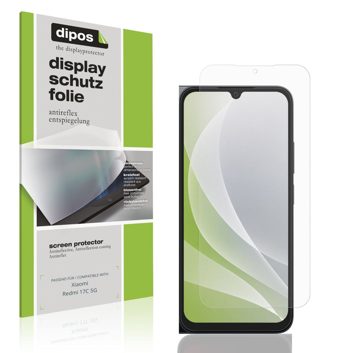 Matte Displayschutzfolie von dipos passend für Xiaomi Redmi 17C 5G, präziser Zuschnitt und blasenfrei montiert