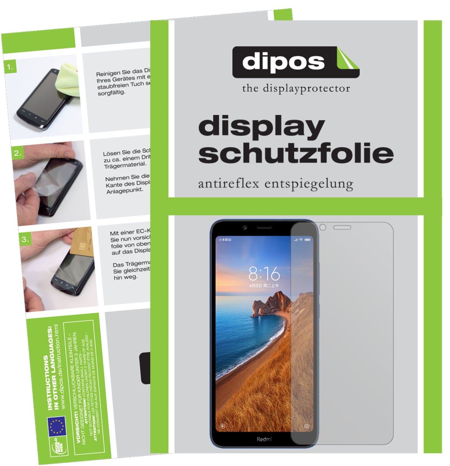 Matte Displayschutzfolie von dipos passend für Xiaomi Redmi 7A, präziser Zuschnitt und blasenfrei montiert