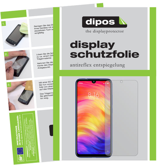 Matte Displayschutzfolie von dipos passend für Xiaomi Redmi Note 7S, präziser Zuschnitt und blasenfrei montiert