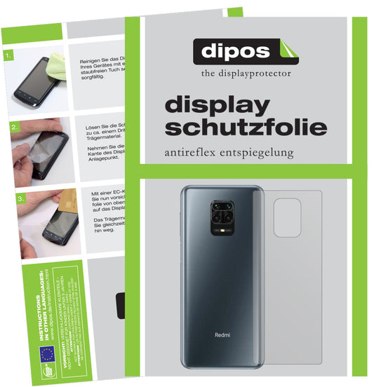 Matte Displayschutzfolie von dipos passend für Xiaomi Redmi Note 9 Pro Max Rückseite, präziser Zuschnitt und blasenfrei montiert