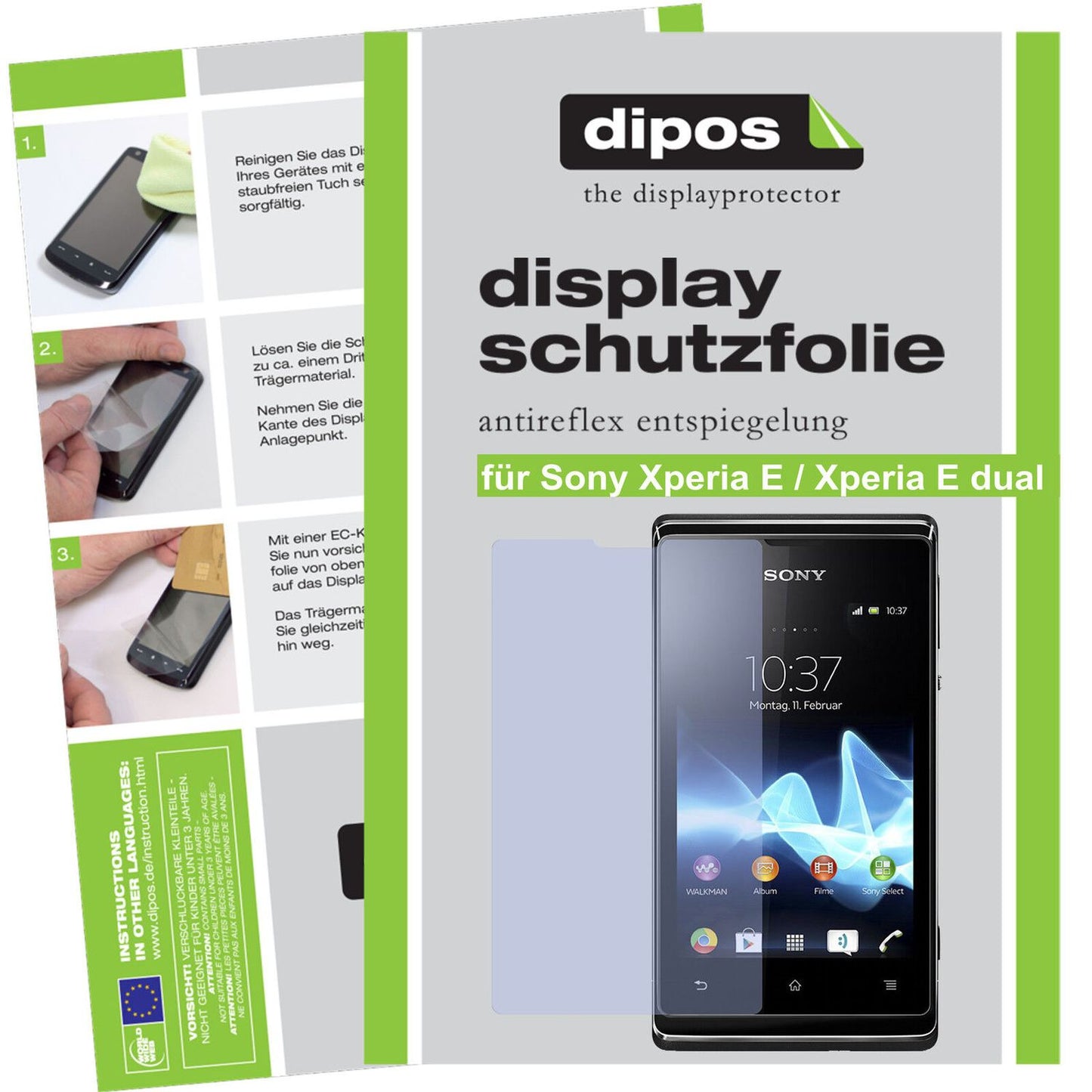 Matte Displayschutzfolie von dipos passend für Xperia E / Xperia E dual Sony, präziser Zuschnitt und blasenfrei montiert
