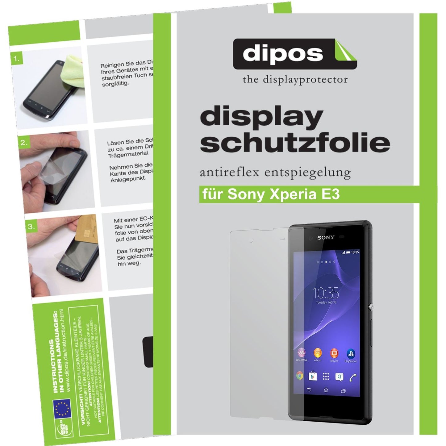 Matte Displayschutzfolie von dipos passend für Xperia E3 Sony, präziser Zuschnitt und blasenfrei montiert