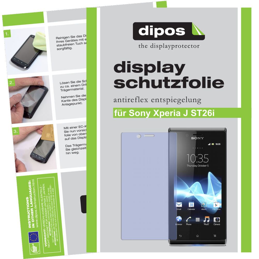 Matte Displayschutzfolie von dipos passend für Xperia J ST26i Sony, präziser Zuschnitt und blasenfrei montiert