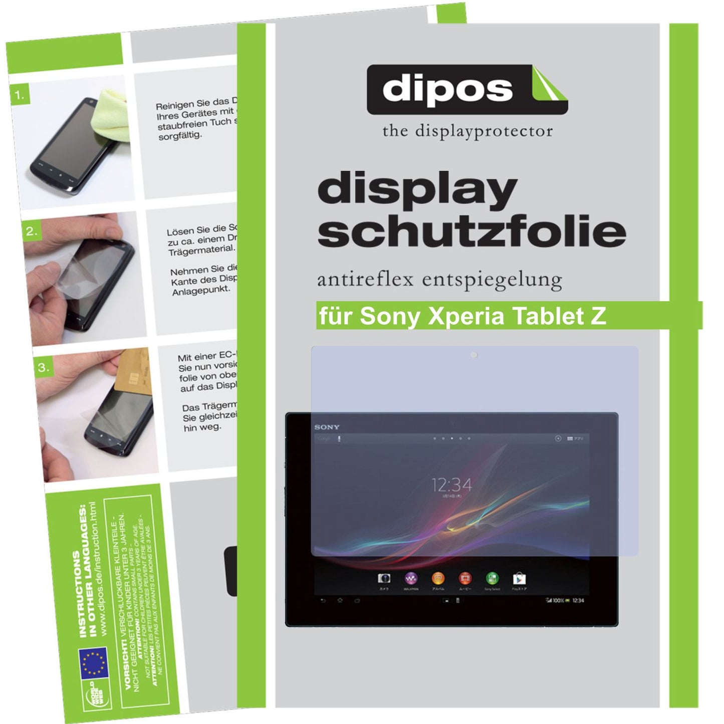 Matte Displayschutzfolie von dipos passend für Xperia Tablet Z Sony, präziser Zuschnitt und blasenfrei montiert