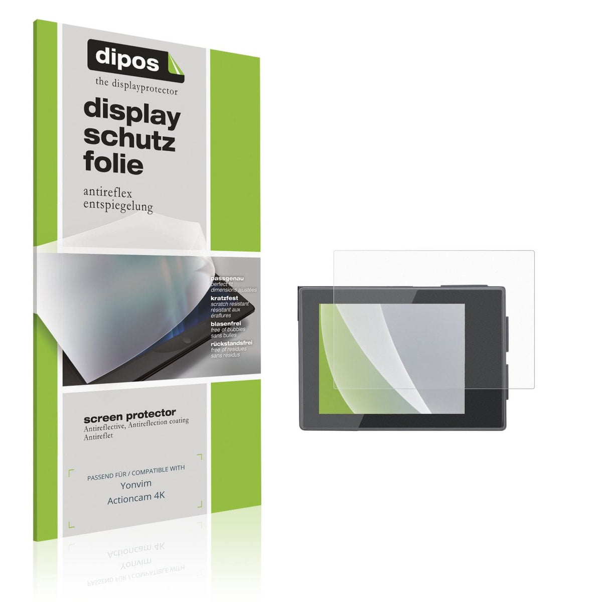 Matte Displayschutzfolie von dipos passend für Yonvim Actioncam 4K, präziser Zuschnitt und blasenfrei montiert
