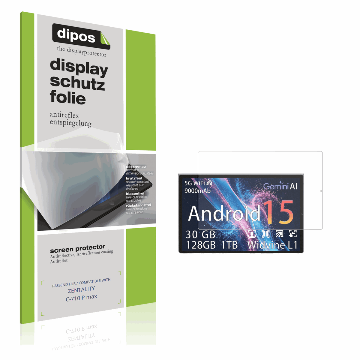 Matte Displayschutzfolie von dipos passend für ZENTALITY C-710 P max, präziser Zuschnitt und blasenfrei montiert