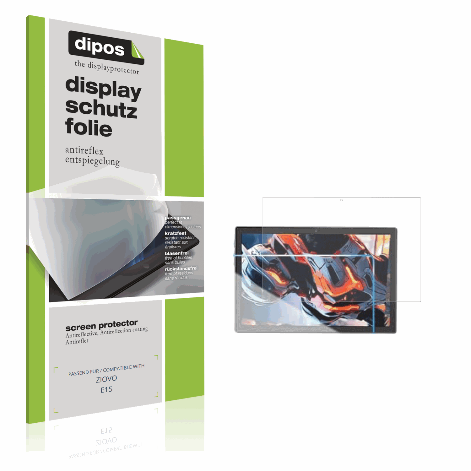 Matte Displayschutzfolie von dipos passend für ZIOVO E15, präziser Zuschnitt und blasenfrei montiert
