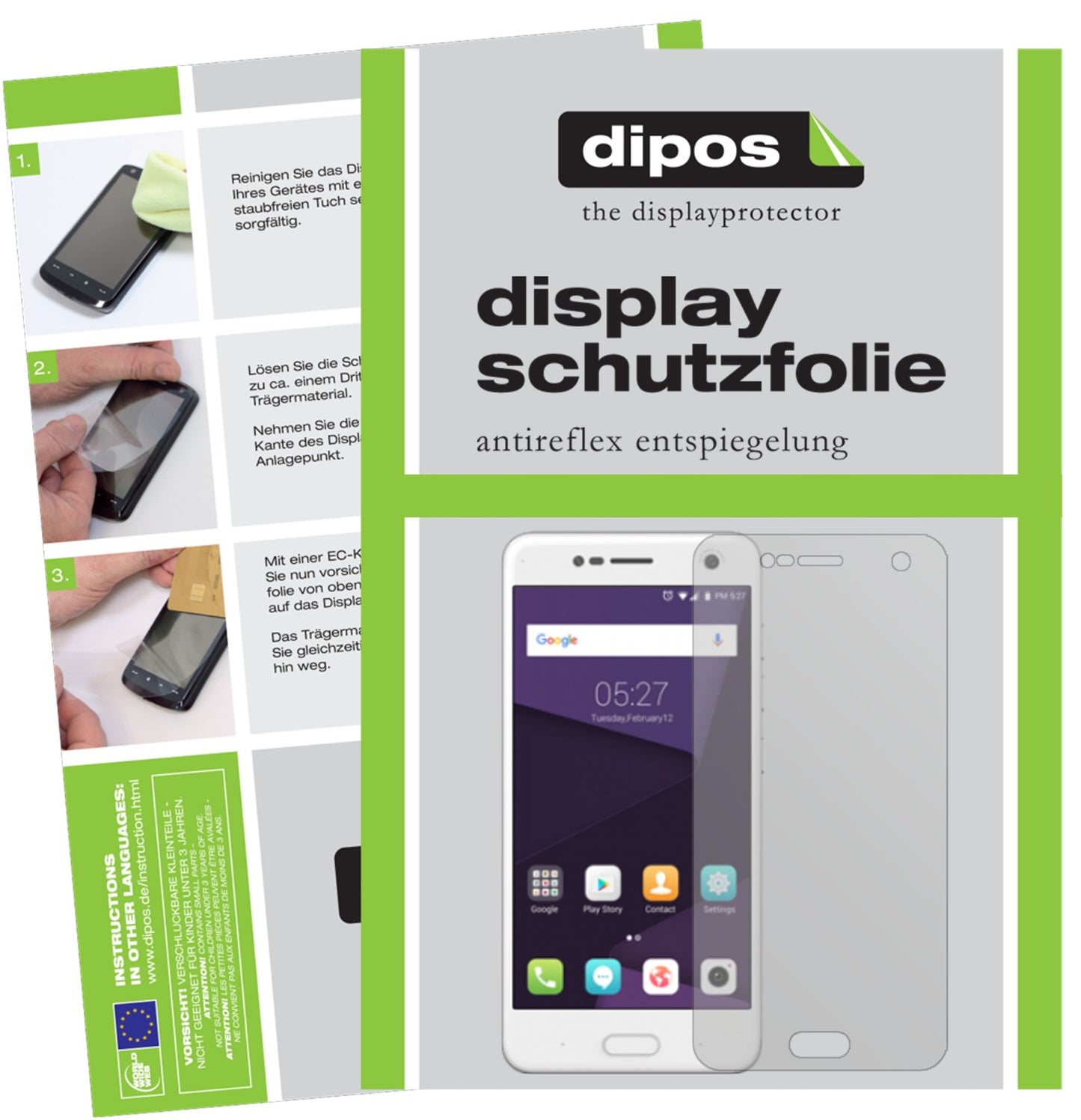 Matte Displayschutzfolie von dipos passend für ZTE Blade V8, präziser Zuschnitt und blasenfrei montiert