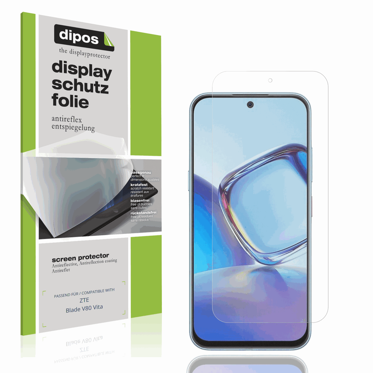 Matte Displayschutzfolie von dipos passend f�r ZTE Blade V80 Vita, pr�ziser Zuschnitt und blasenfrei montiert