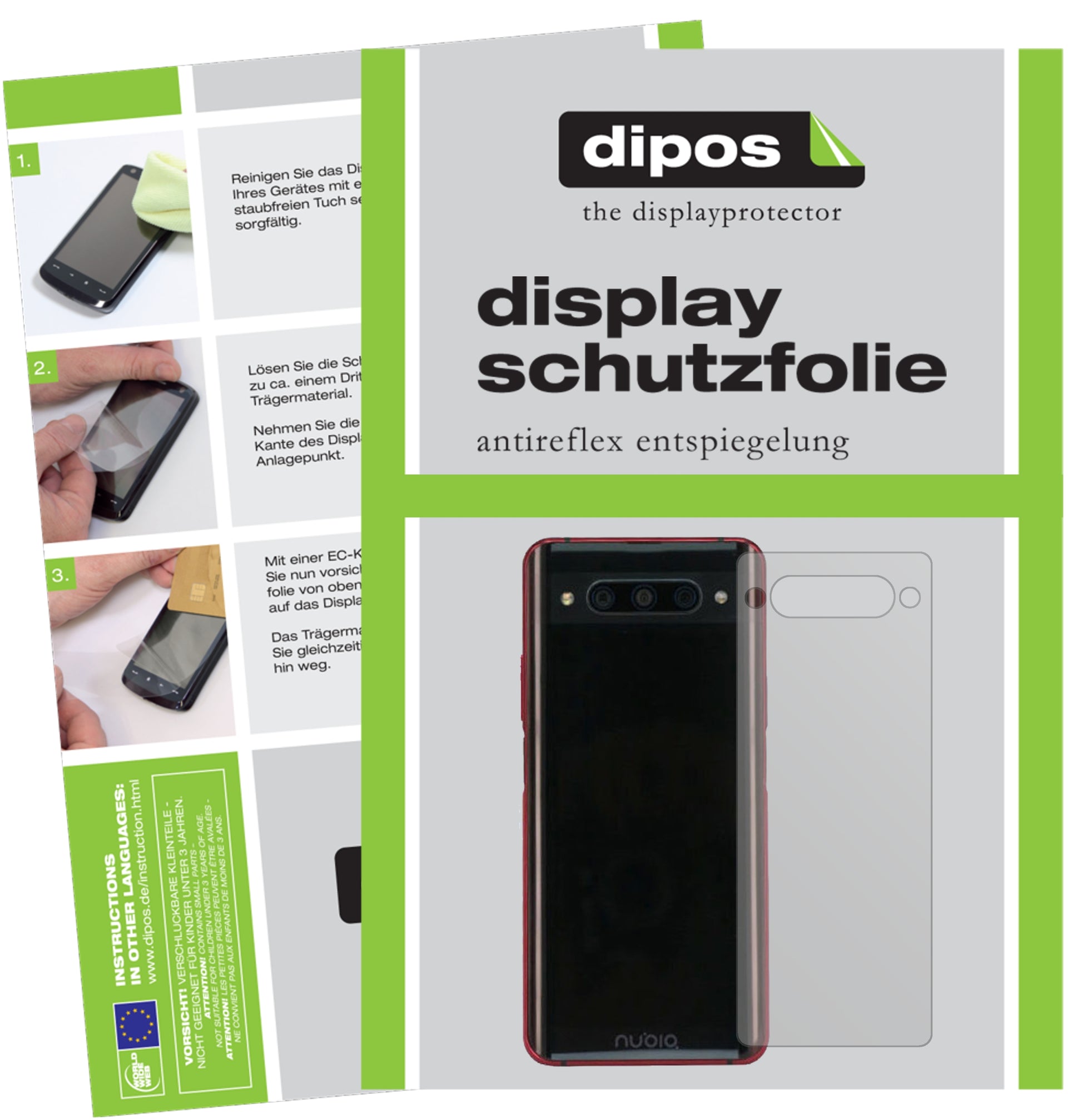 Matte Displayschutzfolie von dipos passend für ZTE nubia Z20 Rückseite, präziser Zuschnitt und blasenfrei montiert