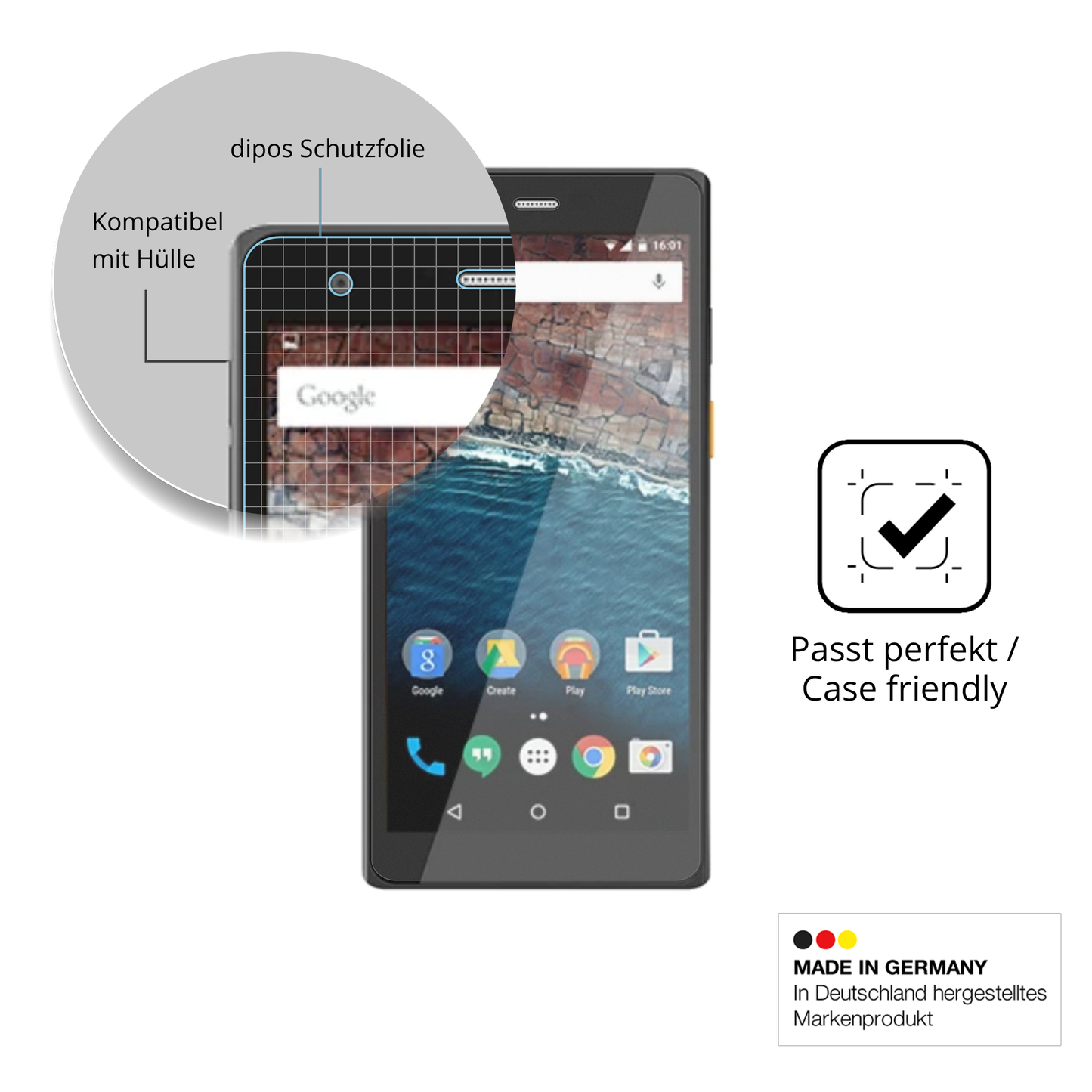 Schutzfolie mit optimaler Passform, zur Verwendung mit Hüllen geeignet