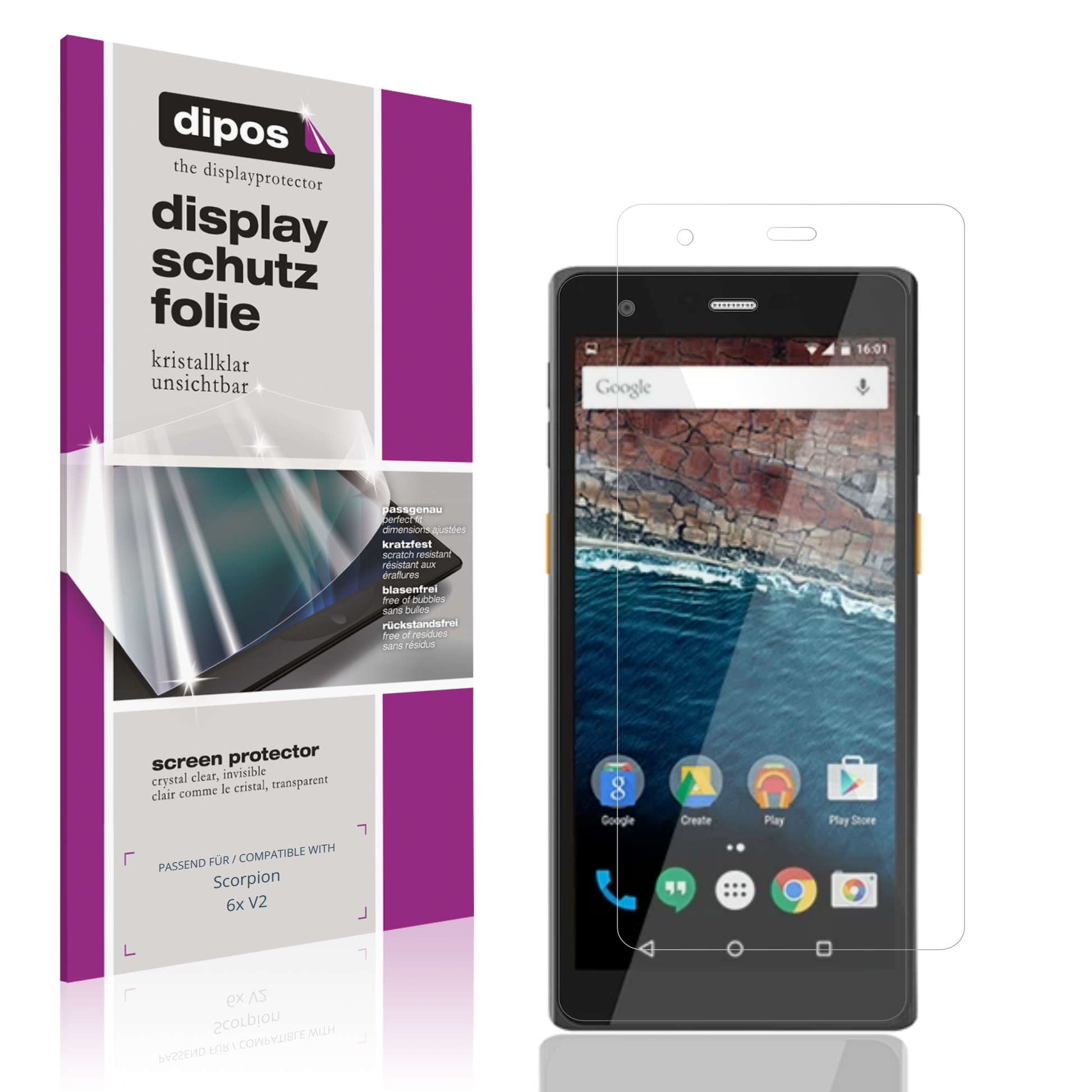 Klare Displayschutzfolie von dipos passend für Scorpion 6x V2, präziser Zuschnitt und blasenfrei montiert