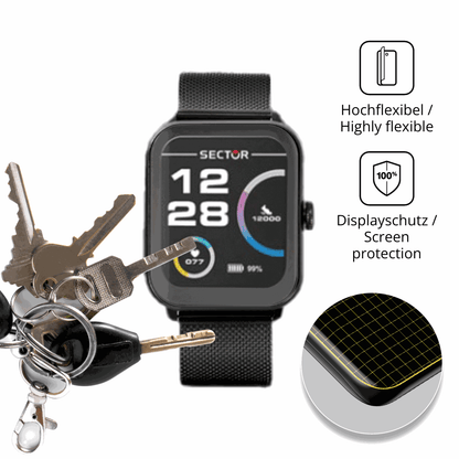 dipos Displayschutz f�r Sector Smartwatch S-08, transparente Oberfl�che, perfekte Passform auch f�r die Rundungen