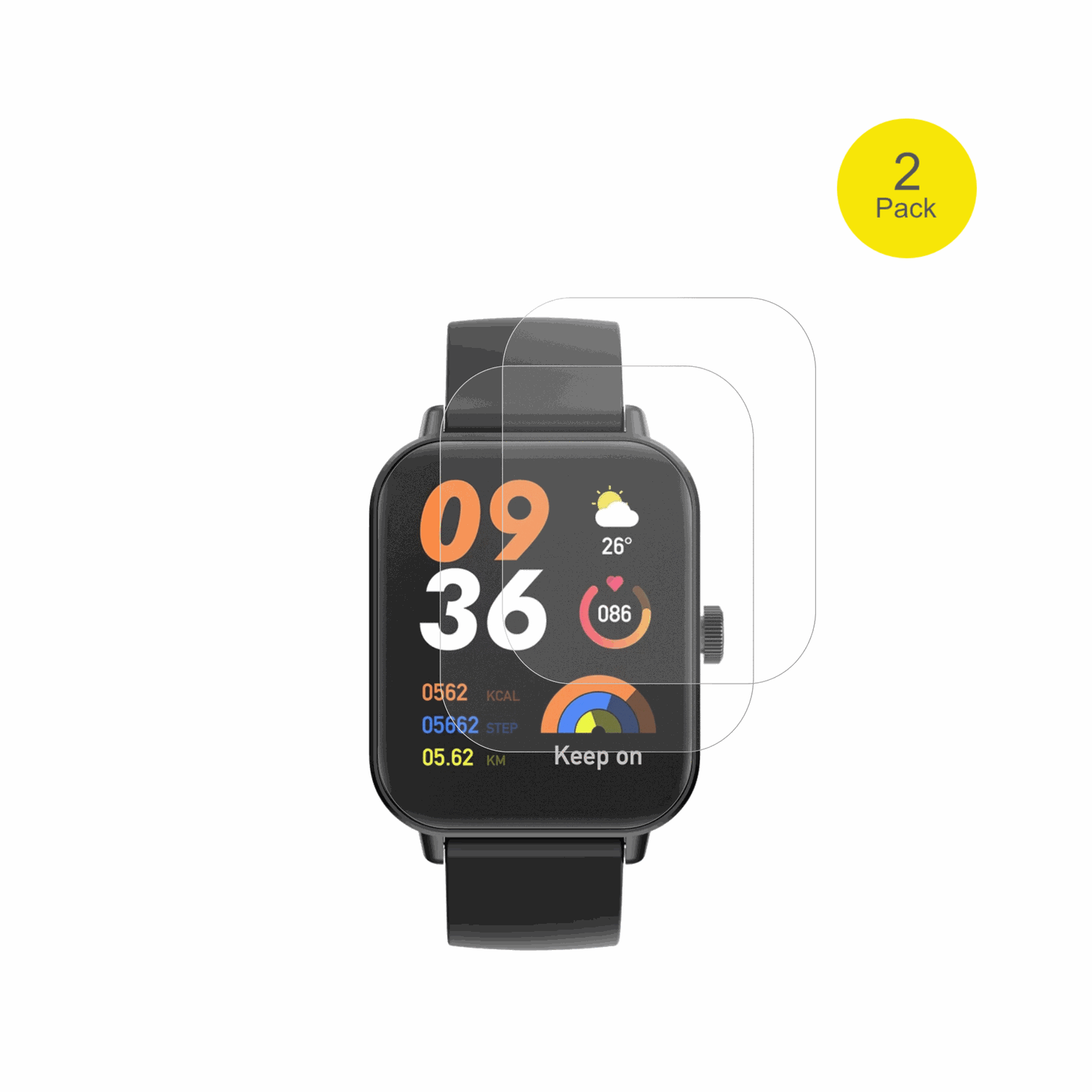 SectorSmartwatch S-07 mit aufgebrachter dipos Flex Schutzfolie, glasklare Darstellung ohne Einschränkungen