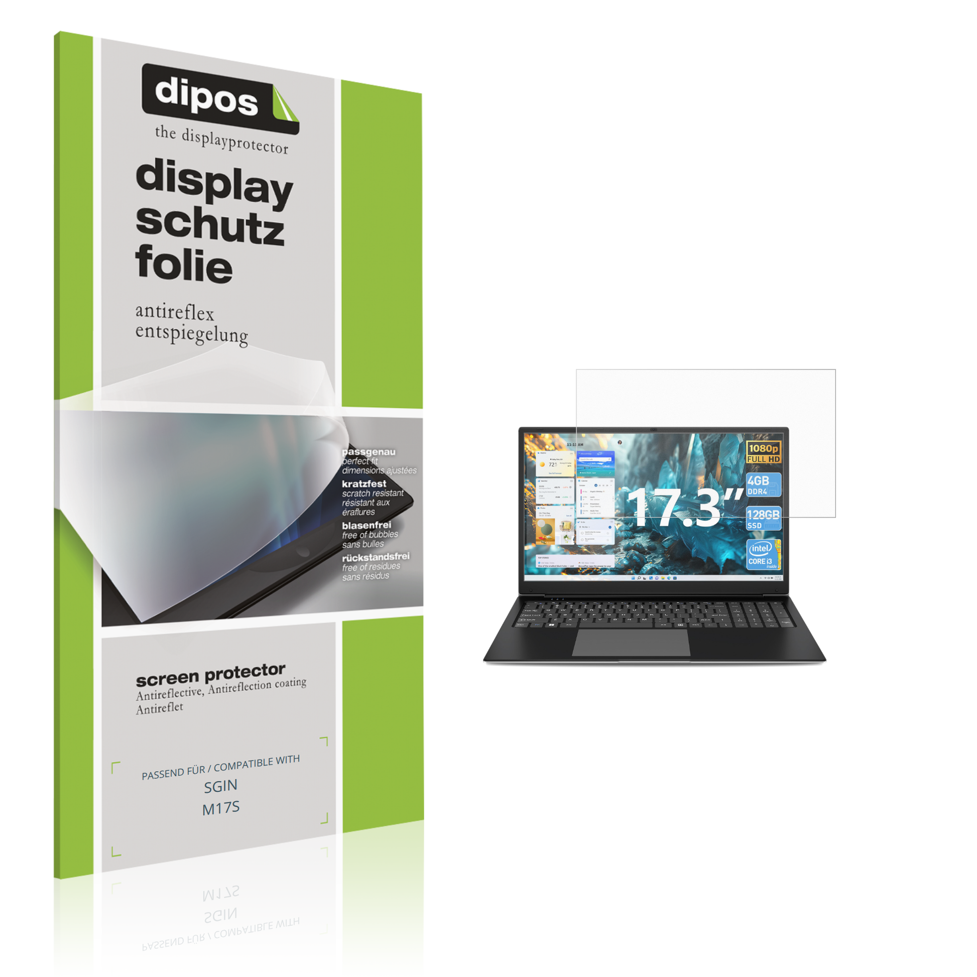 Matte Displayschutzfolie von dipos passend für SGIN M17S, präziser Zuschnitt und blasenfrei montiert