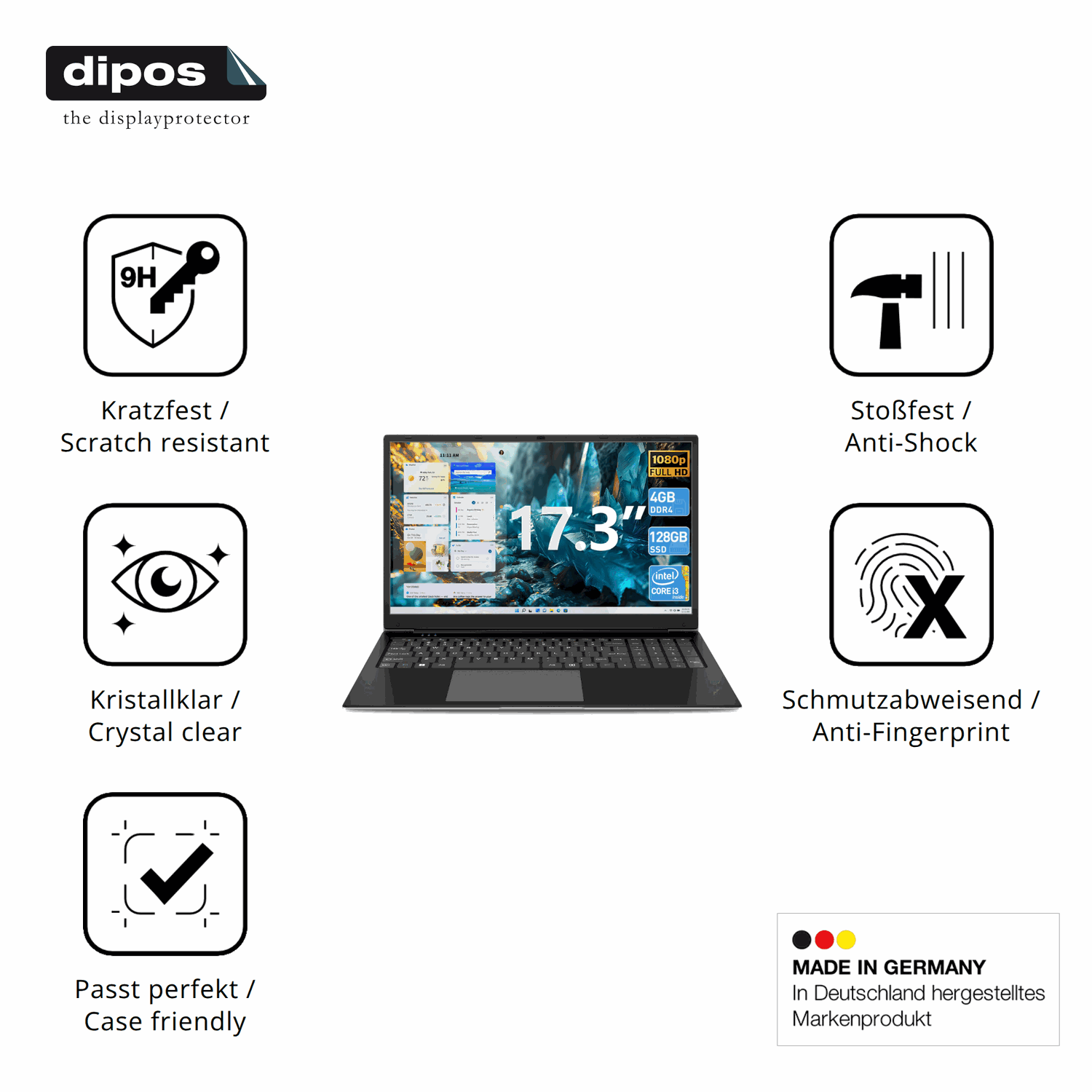 Displayschutz hergestellt in Deutschland, höchste Qualität made in Germany