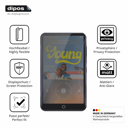 Flexible TPU-Folie passend zugeschnitten für Fanvace EU-M31 MP3-Player, mit Privatsphäre-Schutz durch Sichtschutz-Folie