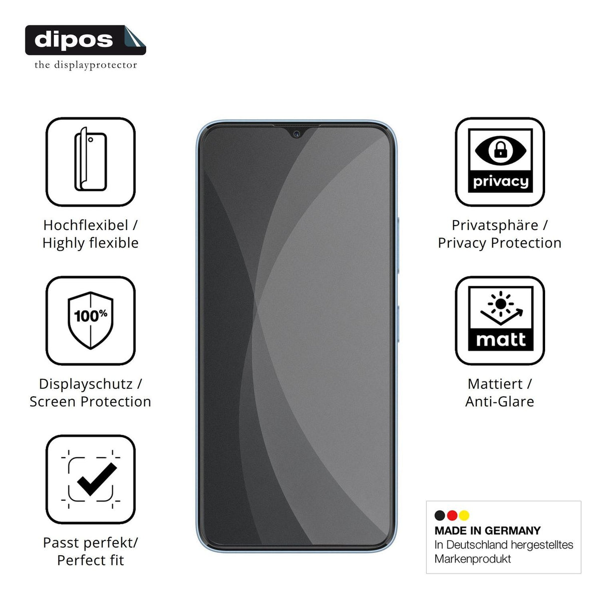 Flexible TPU-Folie passend zugeschnitten für Hisense Y83 Pro, mit Privatsphäre-Schutz durch Sichtschutz-Folie