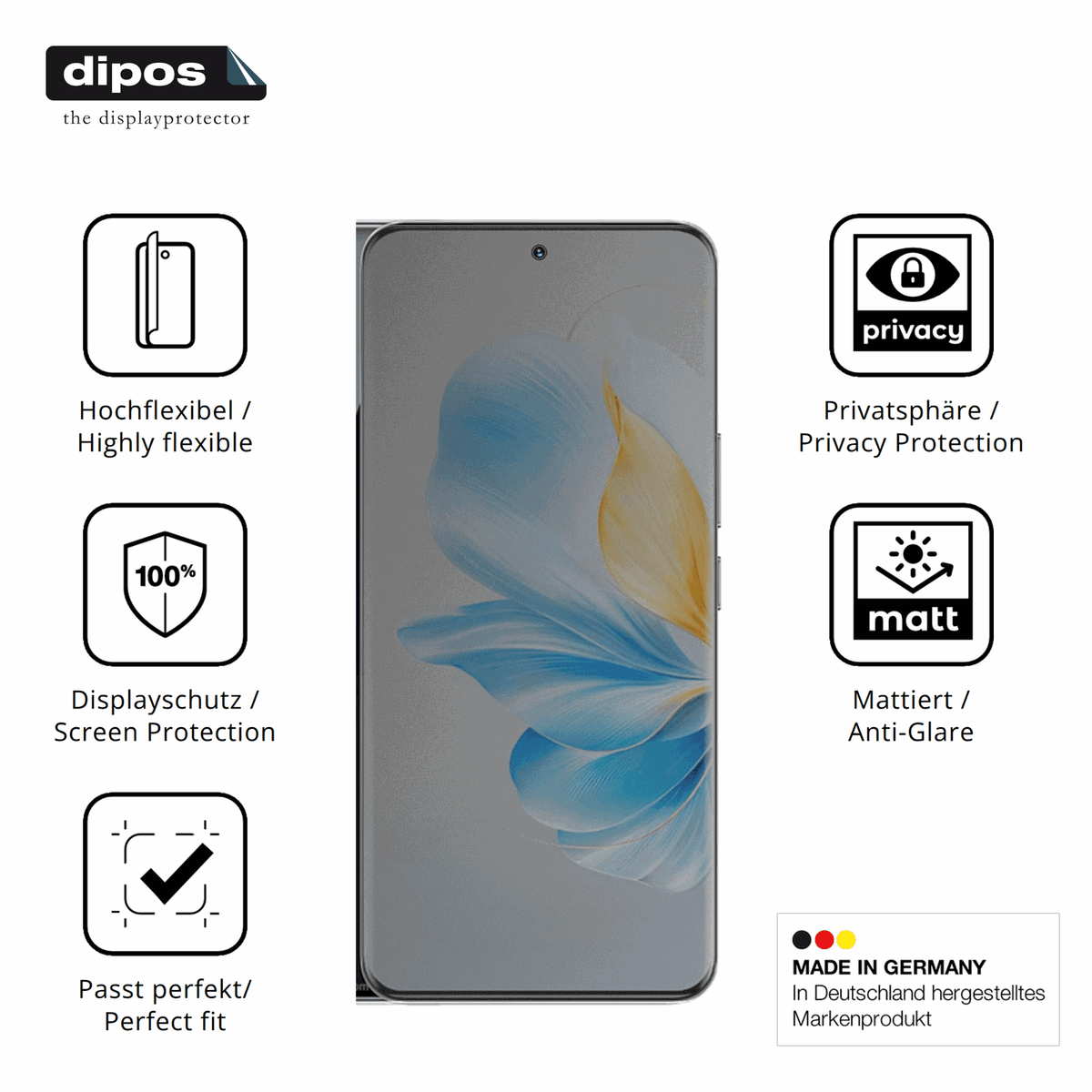 Flexible TPU-Folie passend zugeschnitten für Honor 100, mit Privatsphäre-Schutz durch Sichtschutz-Folie
