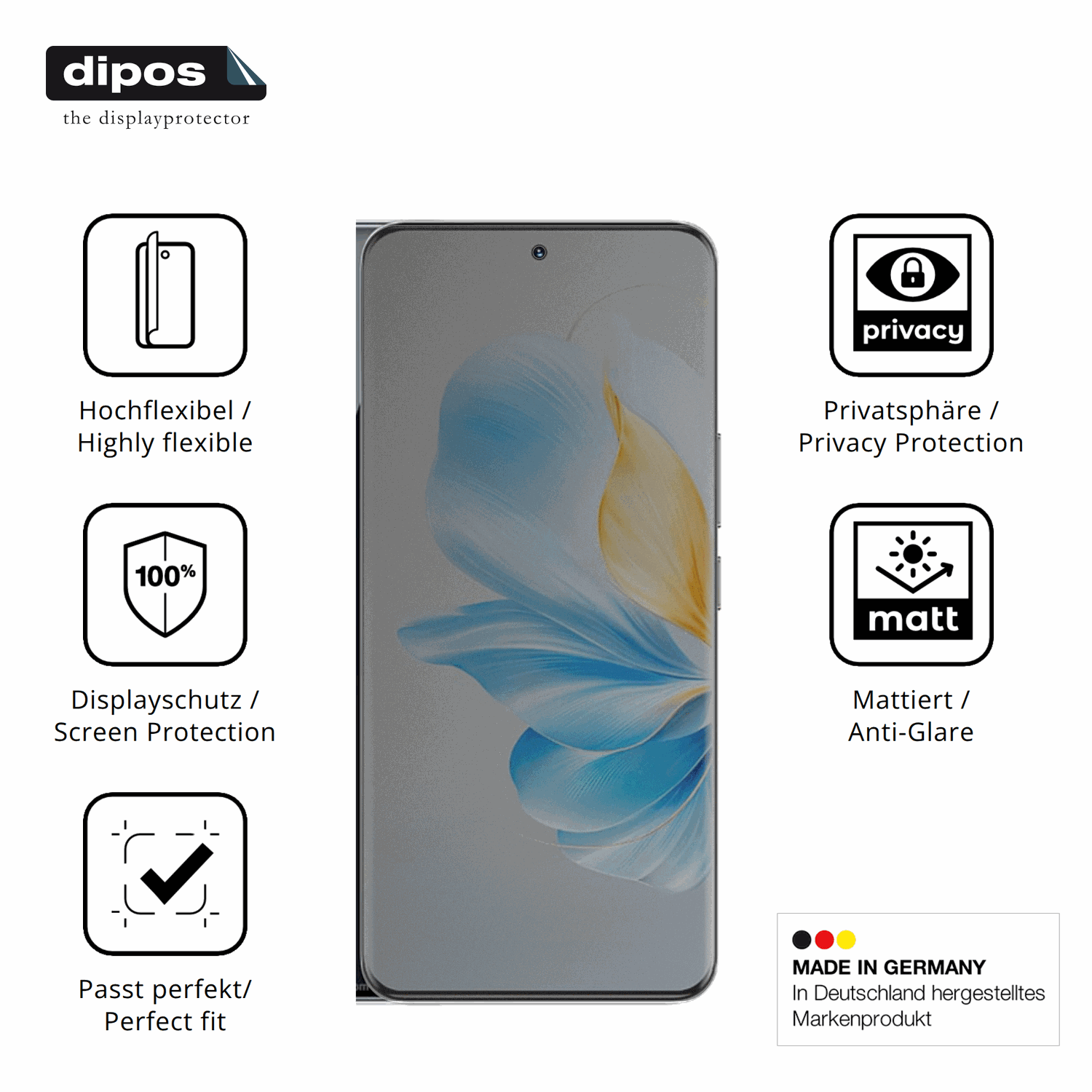 Flexible TPU-Folie passend zugeschnitten für Honor 100, mit Privatsphäre-Schutz durch Sichtschutz-Folie