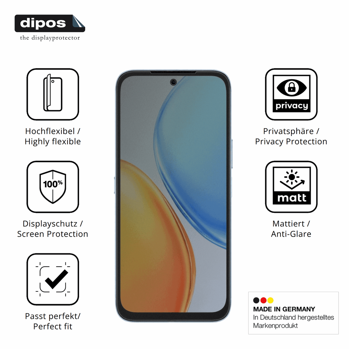 Flexible TPU-Folie passend zugeschnitten für Honor Play 80 Plus, mit Privatsphäre-Schutz durch Sichtschutz-Folie