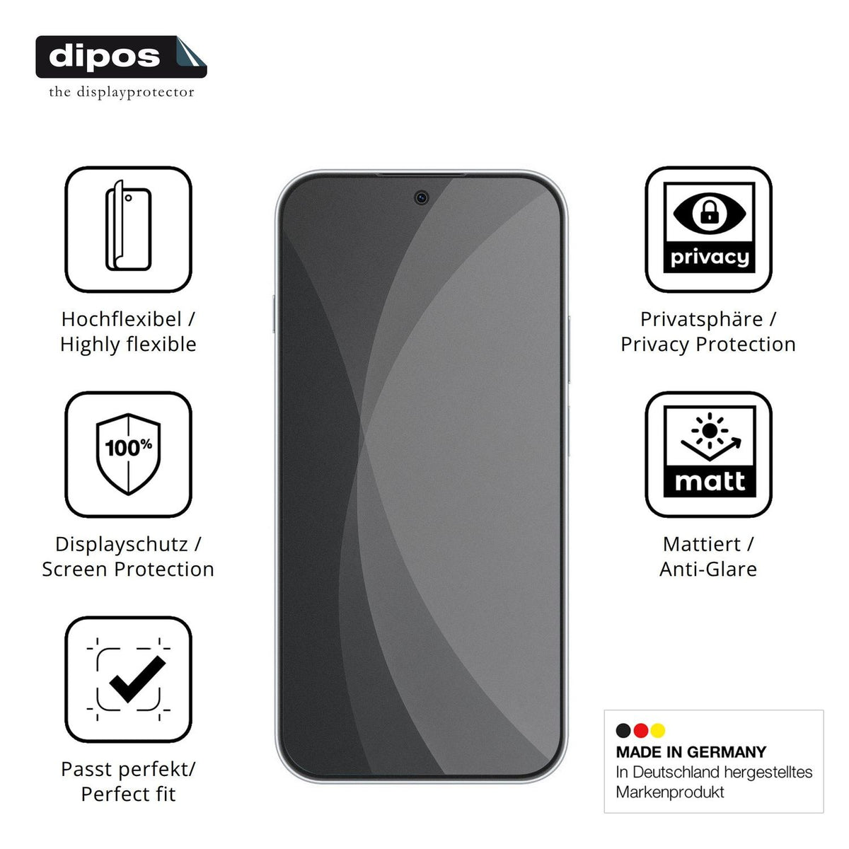Flexible TPU-Folie passend zugeschnitten für Huawei Nova 16 SE, mit Privatsphäre-Schutz durch Sichtschutz-Folie