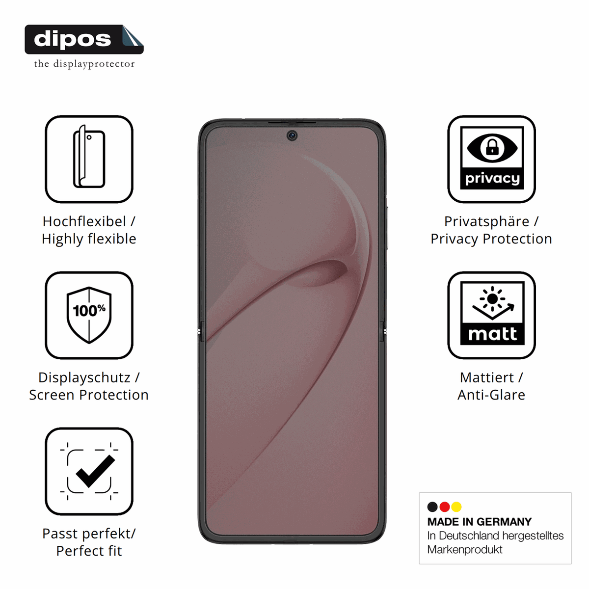 Flexible TPU-Folie passend zugeschnitten f�r Huawei Nova Flip S Innenseite, mit Privatsph�re-Schutz durch Sichtschutz-Folie