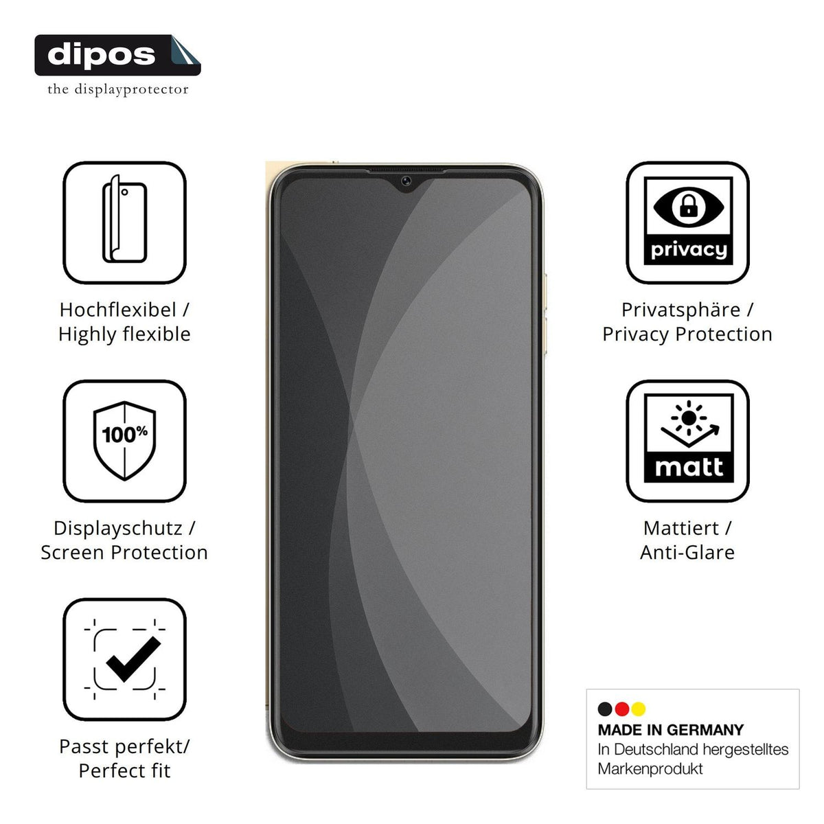 Flexible TPU-Folie passend zugeschnitten für Lagenio A10 Pro, mit Privatsphäre-Schutz durch Sichtschutz-Folie