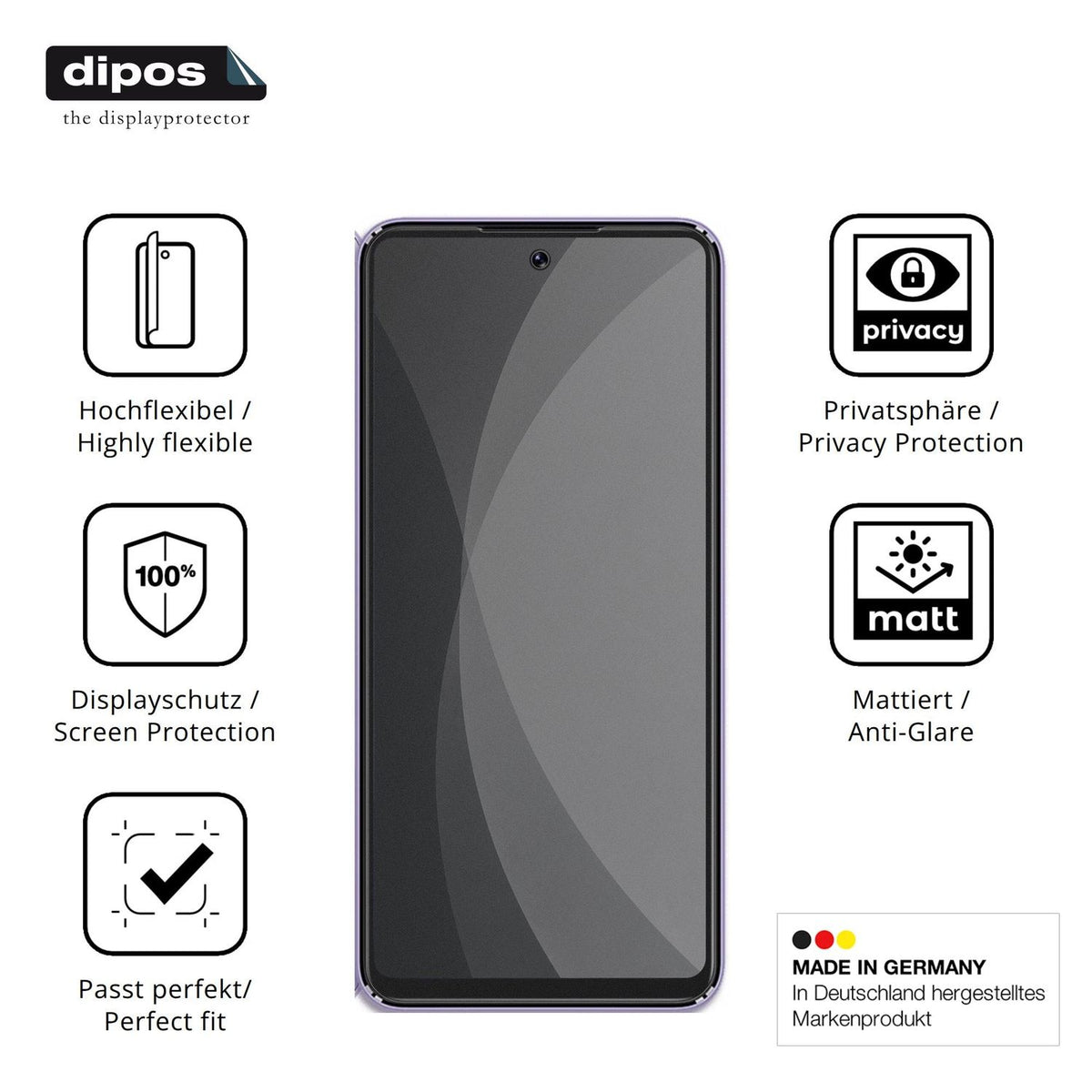 Flexible TPU-Folie passend zugeschnitten für Lagenio A11 Pro, mit Privatsphäre-Schutz durch Sichtschutz-Folie