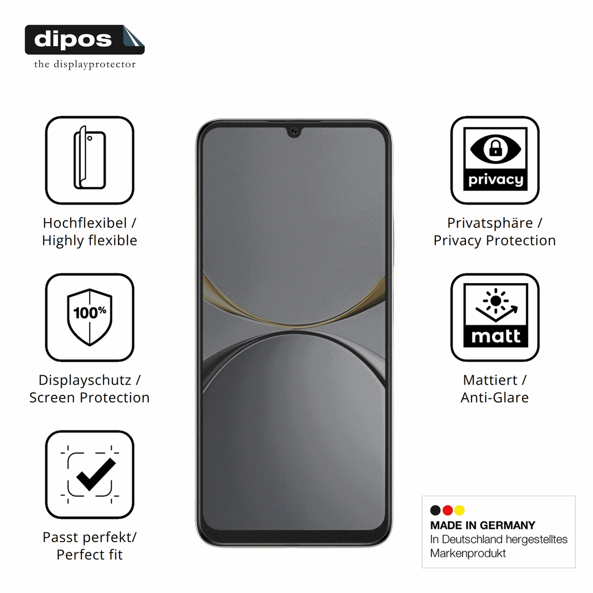 Flexible TPU-Folie passend zugeschnitten für Lava Yuva Star 3, mit Privatsphäre-Schutz durch Sichtschutz-Folie