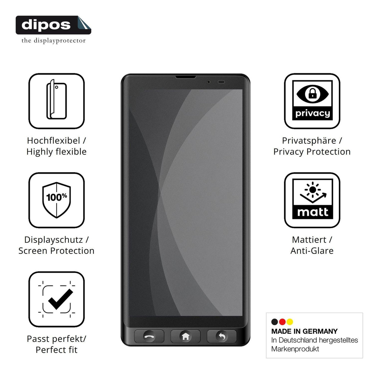 Flexible TPU-Folie passend zugeschnitten für Maxcom MS601, mit Privatsphäre-Schutz durch Sichtschutz-Folie