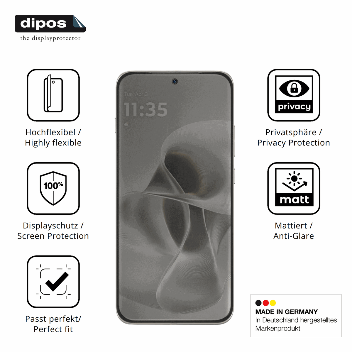 Flexible TPU-Folie passend zugeschnitten für Motorola Edge 70 Pro, mit Privatsphäre-Schutz durch Sichtschutz-Folie