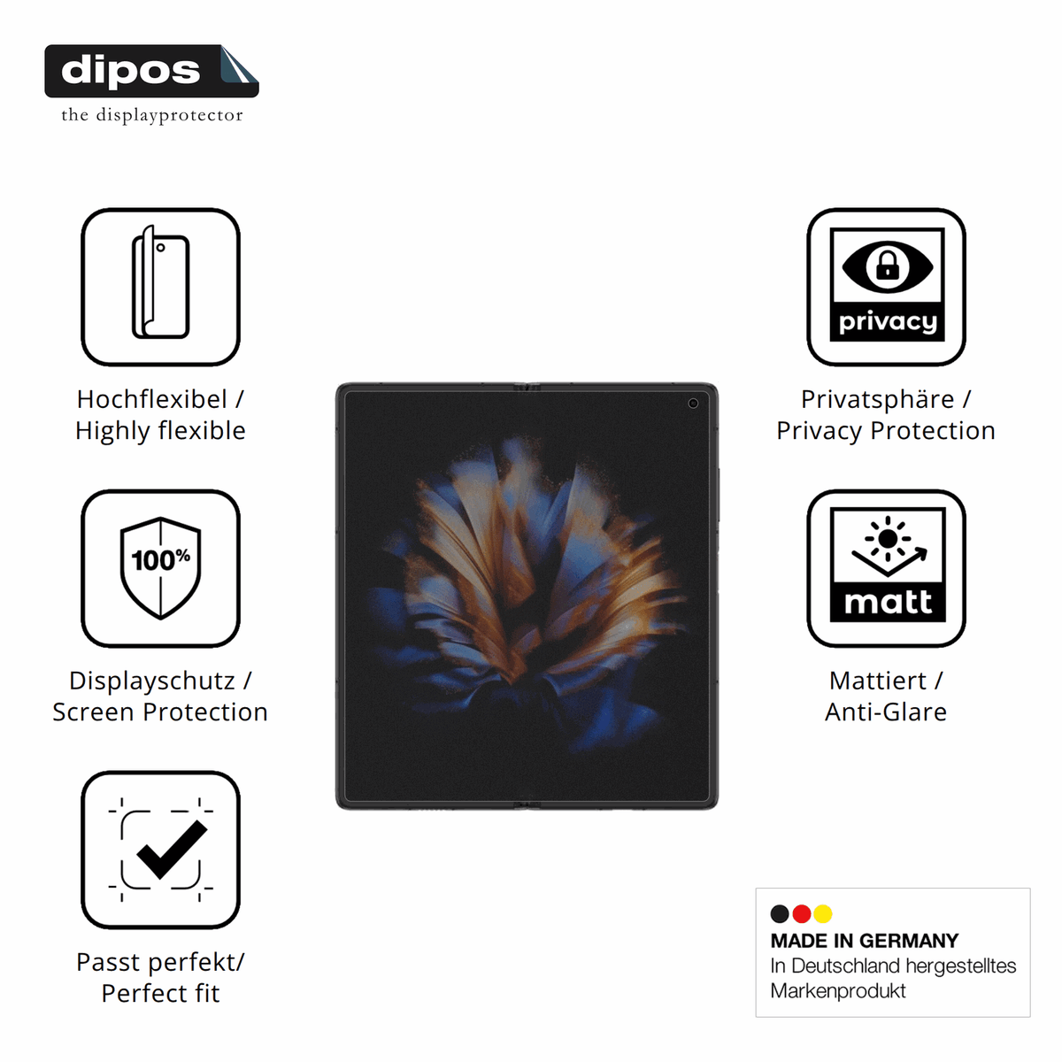 Flexible TPU-Folie passend zugeschnitten für Nubia Fold Aussenseite, mit Privatsphäre-Schutz durch Sichtschutz-Folie