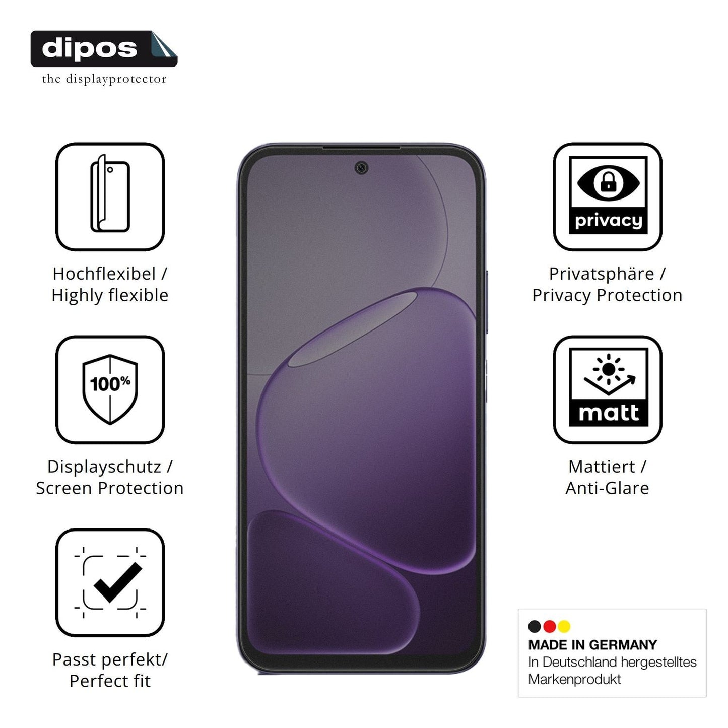 Flexible TPU-Folie passend zugeschnitten für Oppo K14 5G, mit Privatsphäre-Schutz durch Sichtschutz-Folie