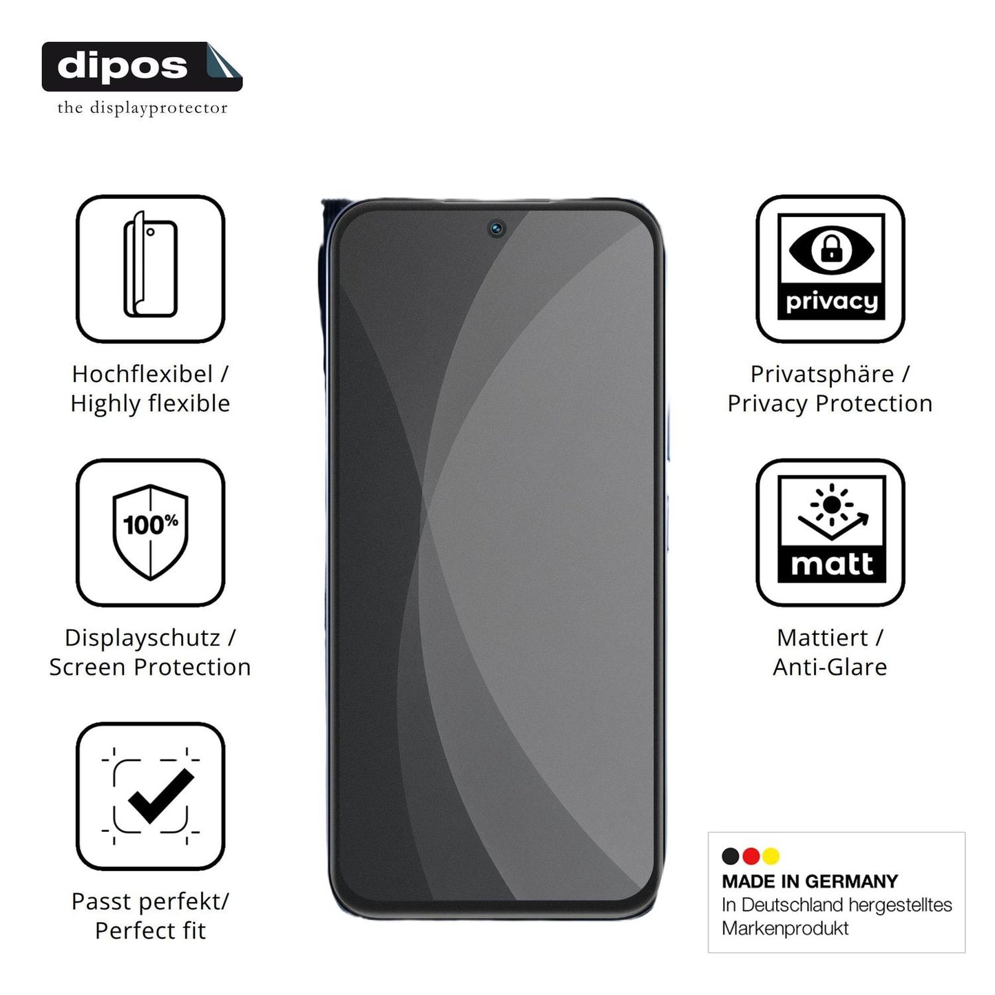 Flexible TPU-Folie passend zugeschnitten für Realme 15x, mit Privatsphäre-Schutz durch Sichtschutz-Folie