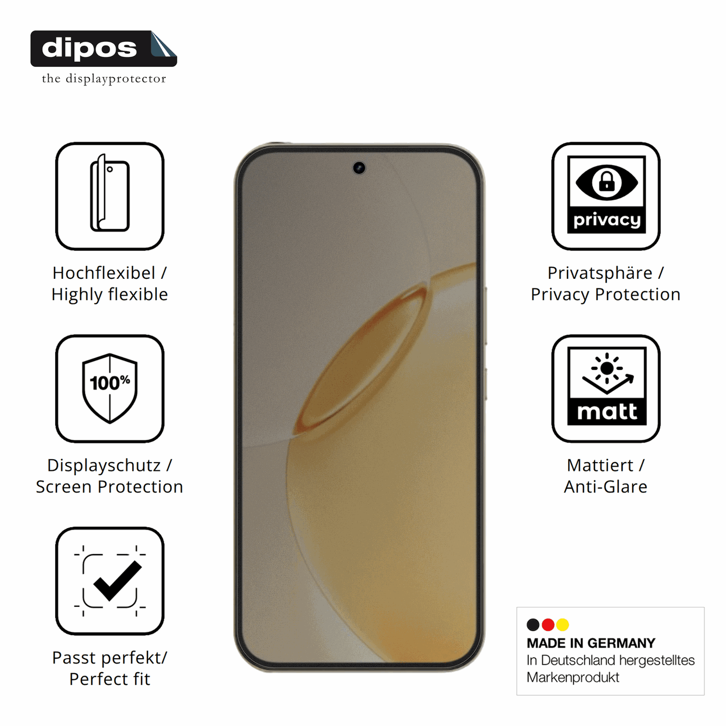 Flexible TPU-Folie passend zugeschnitten für Realme 16 Pro Plus 5G, mit Privatsphäre-Schutz durch Sichtschutz-Folie