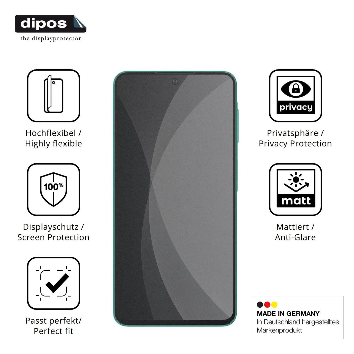 Flexible TPU-Folie passend zugeschnitten für Samsung Galaxy F70 Pro 5G, mit Privatsphäre-Schutz durch Sichtschutz-Folie
