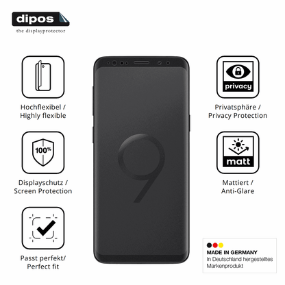 Flexible TPU-Folie passend zugeschnitten für Samsung Galaxy S9, mit Privatsphäre-Schutz durch Sichtschutz-Folie