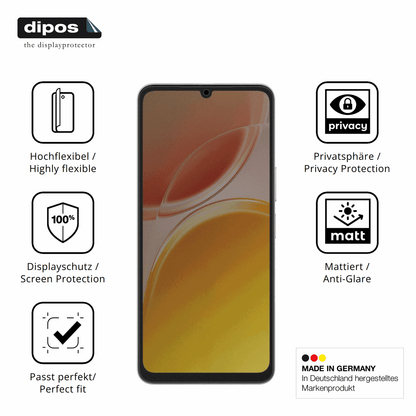 Flexible TPU-Folie passend zugeschnitten für Vivo Y11 5G, mit Privatsphäre-Schutz durch Sichtschutz-Folie