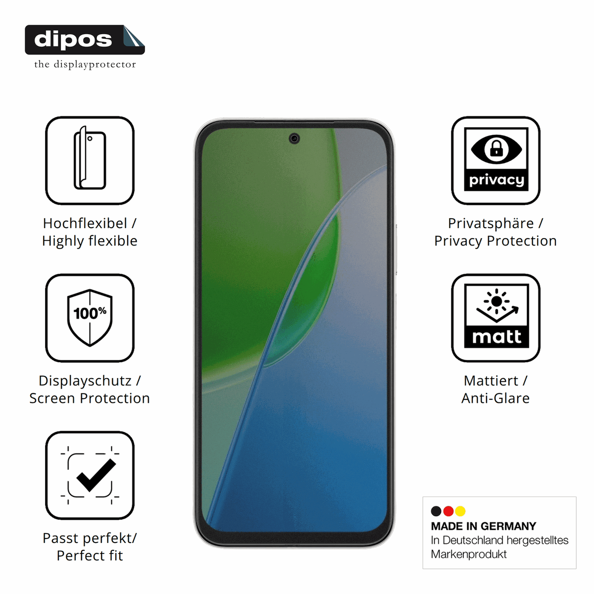 Flexible TPU-Folie passend zugeschnitten f�r Vivo Y31d, mit Privatsph�re-Schutz durch Sichtschutz-Folie