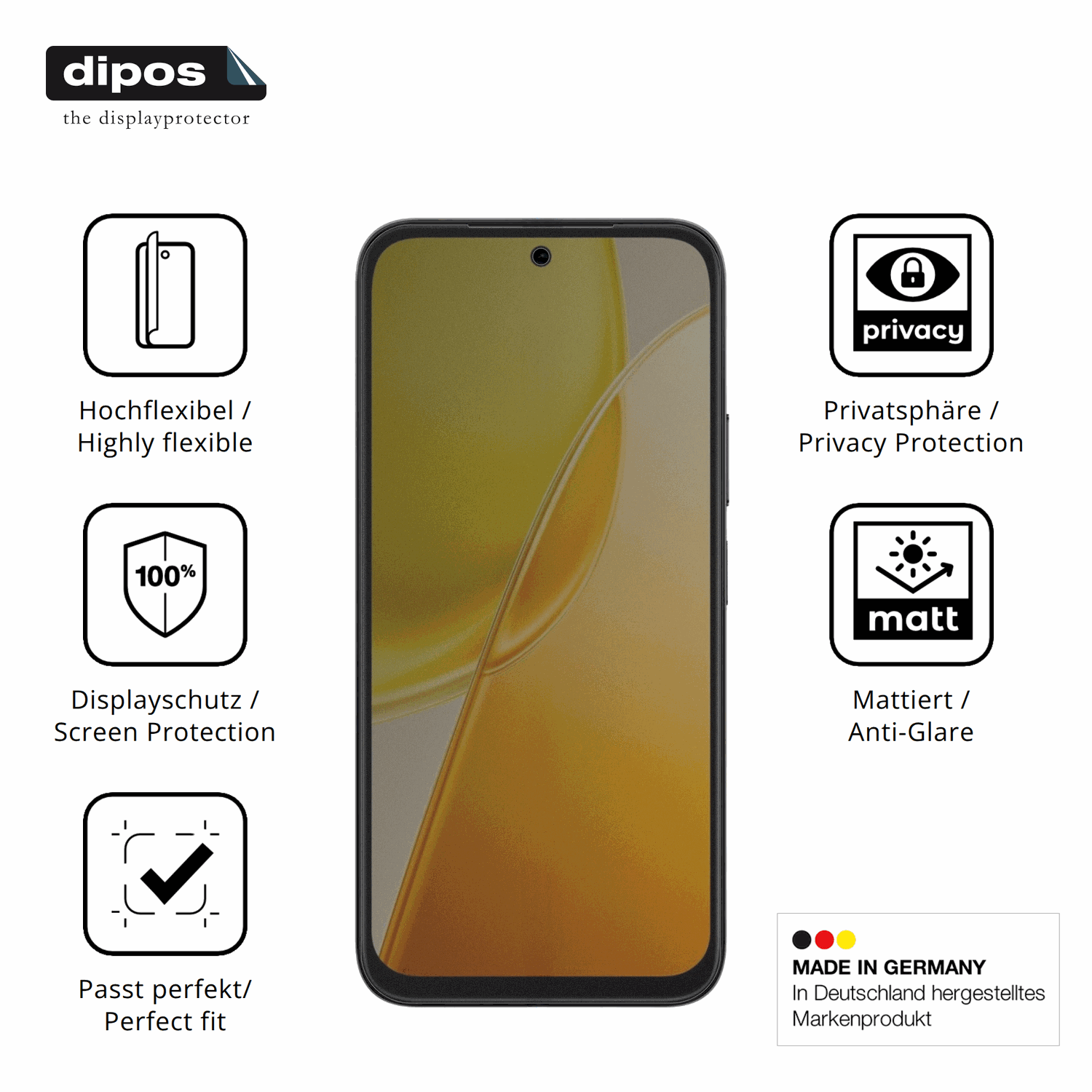 Flexible TPU-Folie passend zugeschnitten für Vivo Y51 Pro 5G, mit Privatsphäre-Schutz durch Sichtschutz-Folie