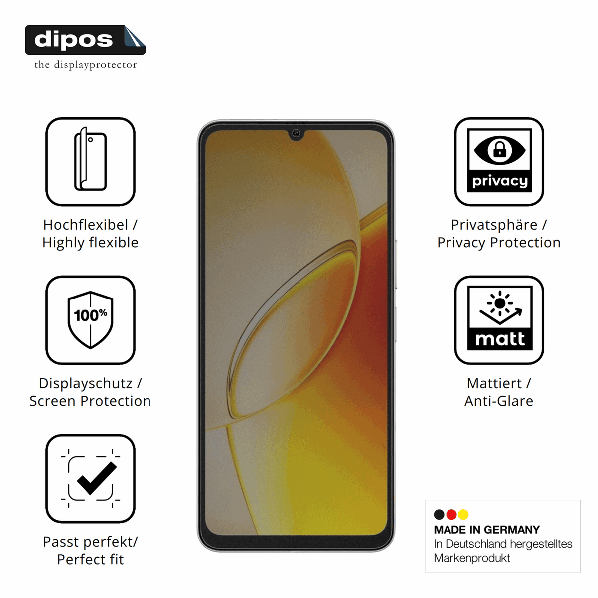 Flexible TPU-Folie passend zugeschnitten für Vivo Y6t, mit Privatsphäre-Schutz durch Sichtschutz-Folie