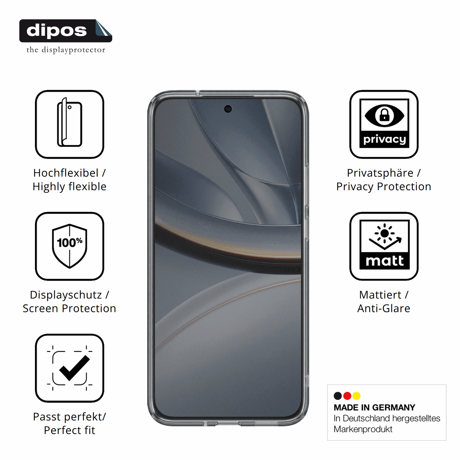 Flexible TPU-Folie passend zugeschnitten f�r Xiaomi Poco F7 5G Case Friendly, mit Privatsph�re-Schutz durch Sichtschutz-Folie