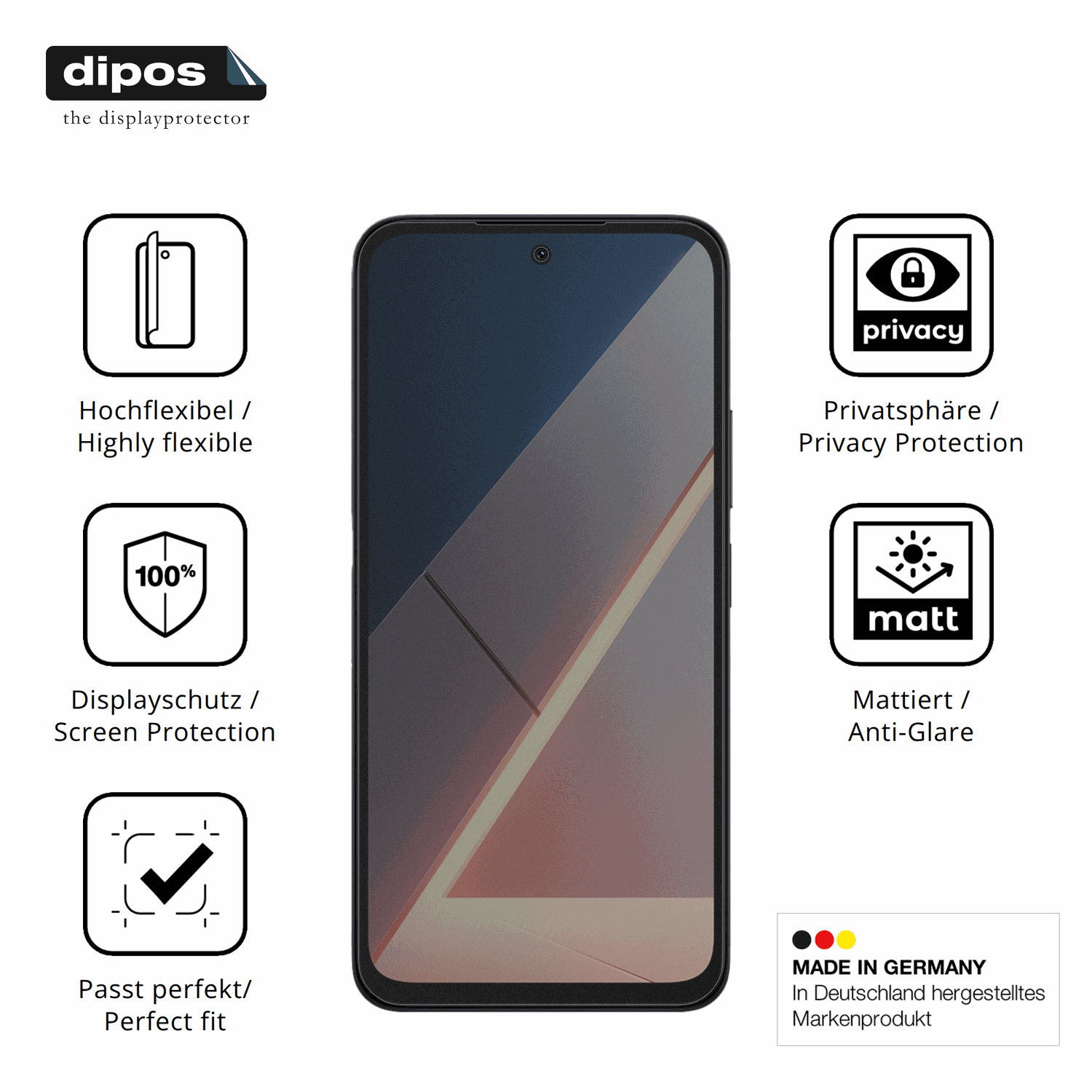 Flexible TPU-Folie passend zugeschnitten für Xiaomi Poco M8s, mit Privatsphäre-Schutz durch Sichtschutz-Folie