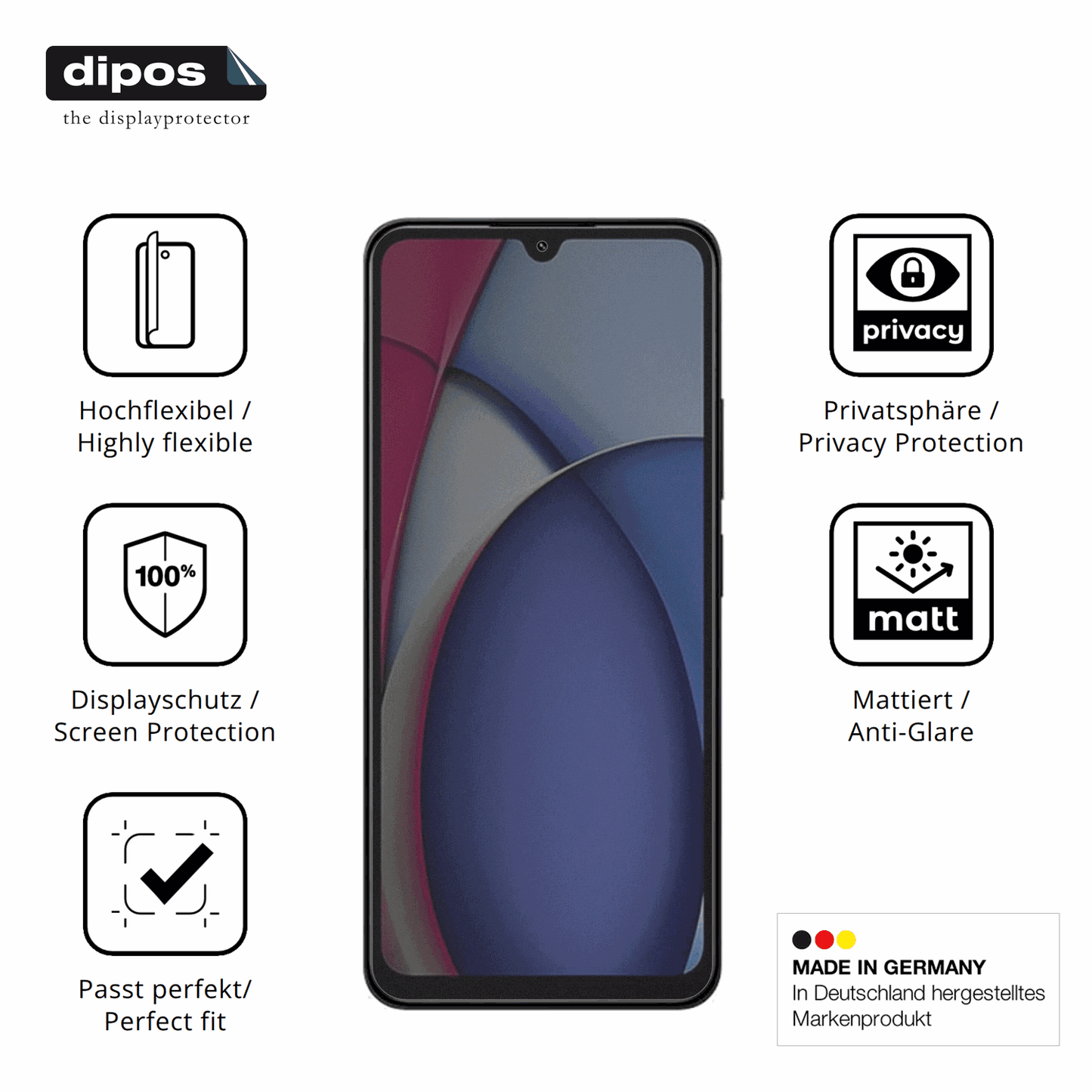 Flexible TPU-Folie passend zugeschnitten für Xiaomi Redmi A3 Pro, mit Privatsphäre-Schutz durch Sichtschutz-Folie