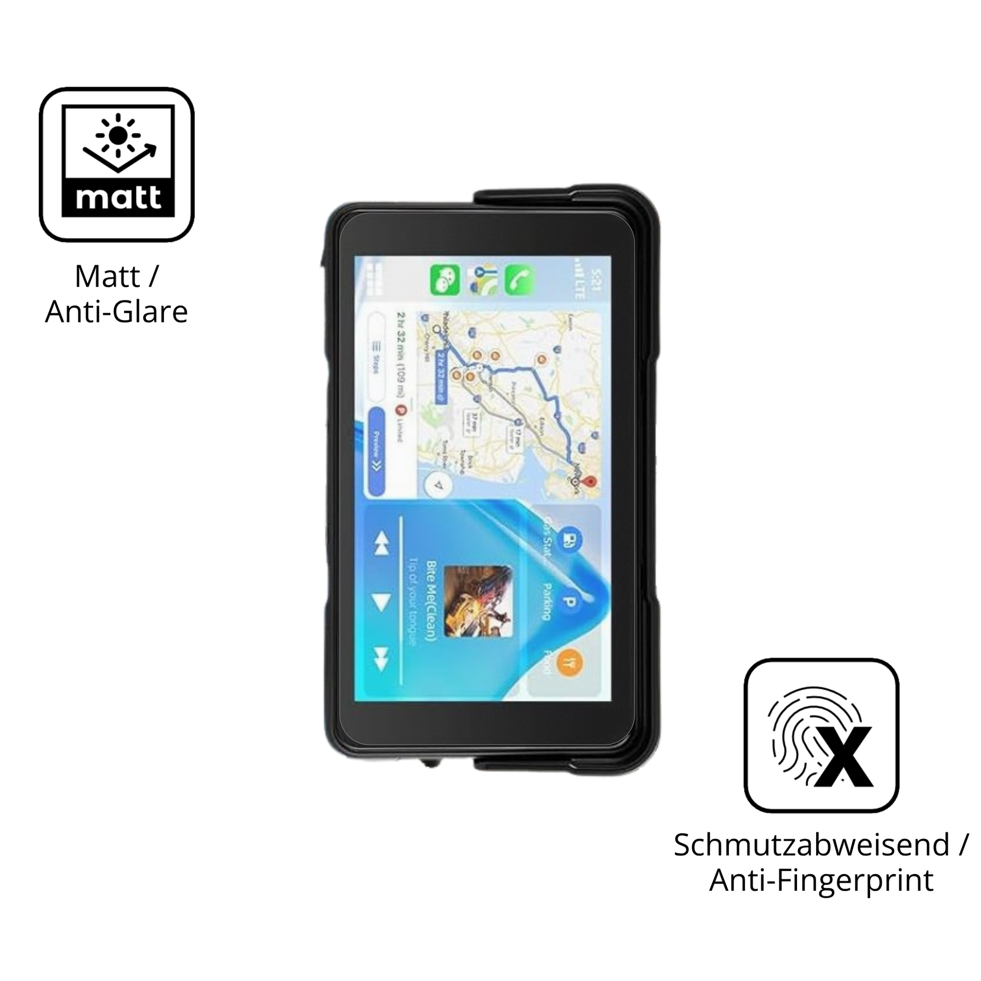 9H Hartbeschichtete, flexible Folie passend zugeschnitten für camechomotorrad carplay 5 zoll