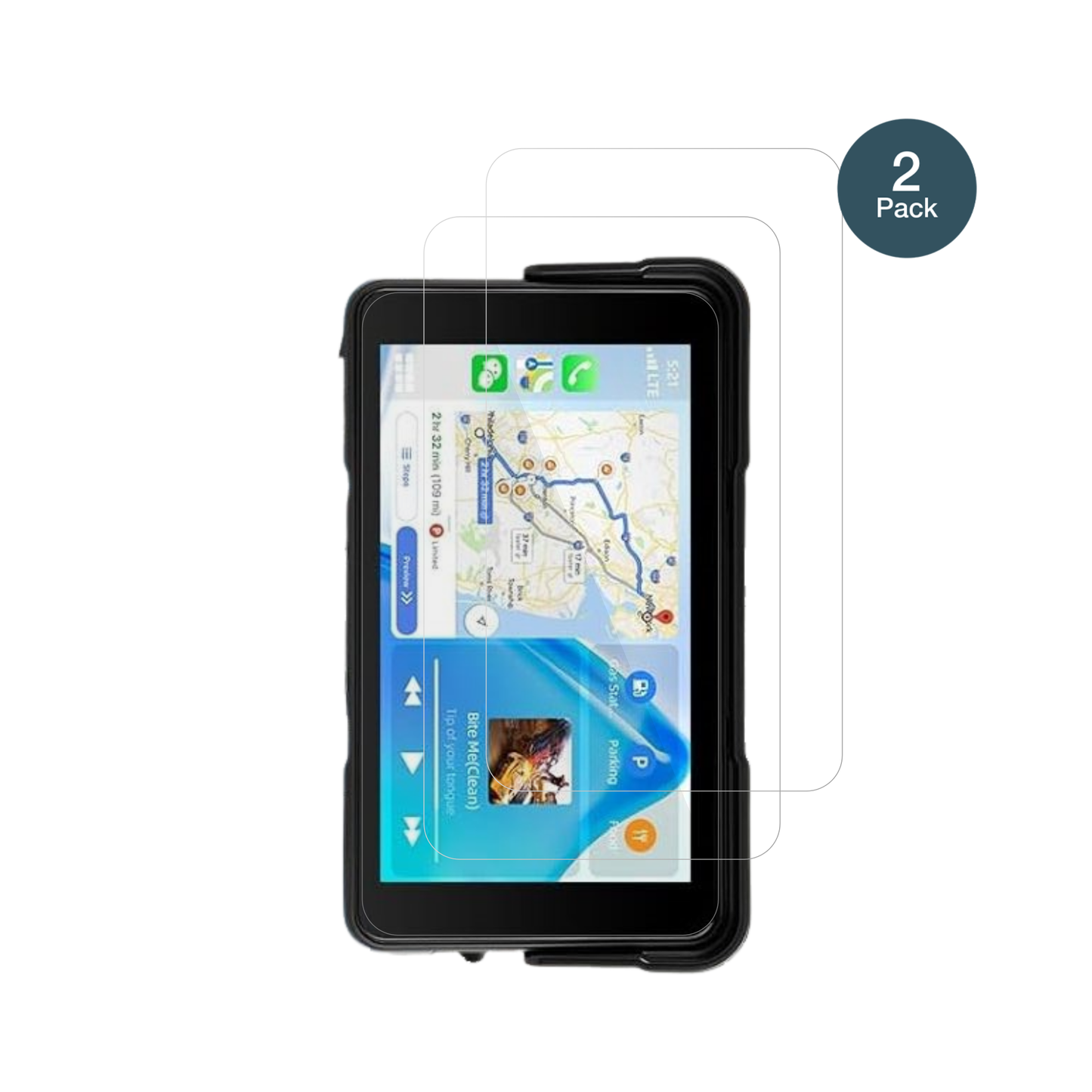 camechomotorrad carplay 5 zoll mit aufgebrachter dipos Flex Schutzfolie, glasklare Darstellung ohne Einschränkungen